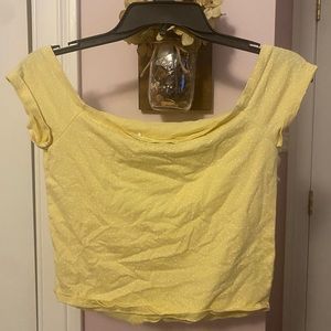 Short Sleeve Yellow Crop Top with White Polka Dots